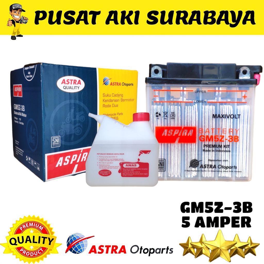 ORIGINAL AKI BASAH ASPIRA GM5Z-3B MOTOR KAZE BLITZ SPIKE LEGENDA GRAND PRIMA TITAN SUPRA SMASH JUPITER BURHAN BURUNG HANTU