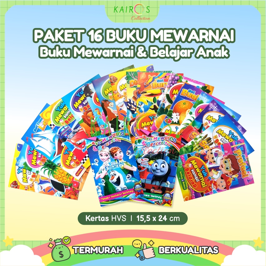 Paket Hemat 16 Buku Mewarnai dan Belajar Anak Buku Gambar Buku Warna (GRATIS 1 Buku Warna Karakter)