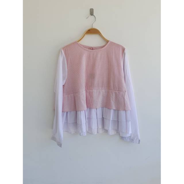 Blouse Unik polkadot merah sale / Atasan murah / Blus kasual promo