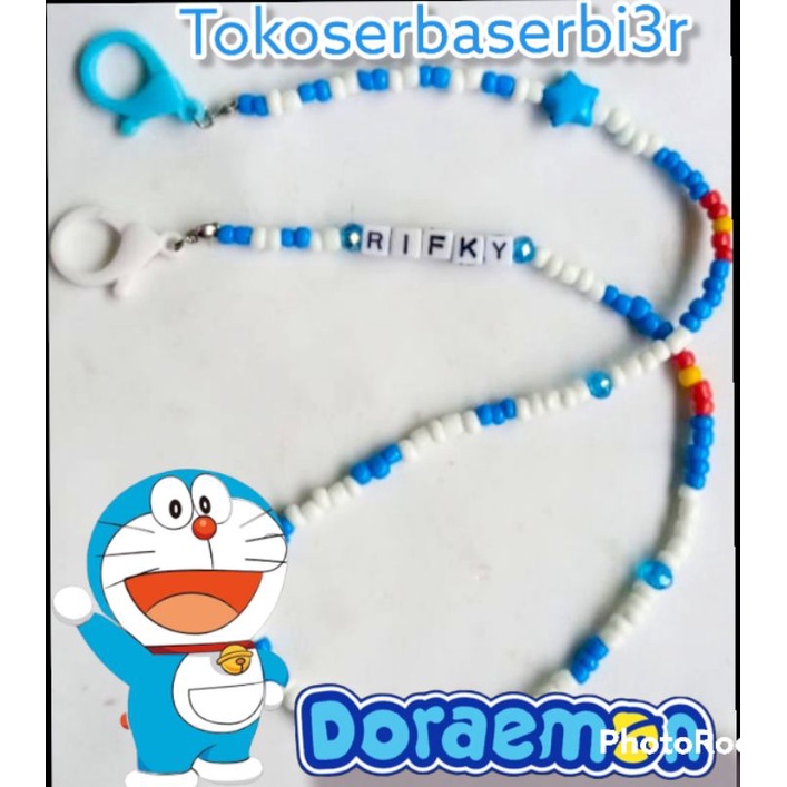 Kalung masker anak Tema Doraemon / Strap masker anak (bisa request nama/tema/warna)