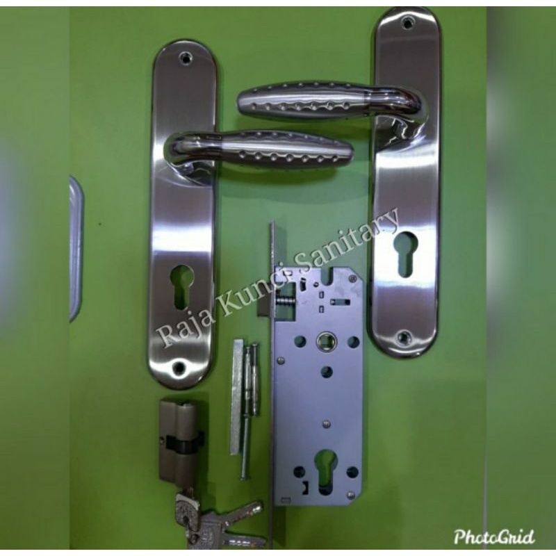 Paket Lengkap Handle Pintu Stainless+ Kunci Stainless + Cylinder/Handle Pintu Besar