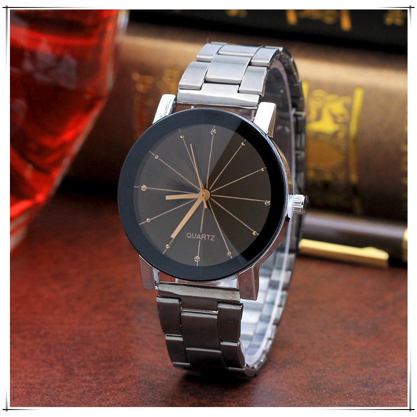 Jam Tangan Wanita A0107 Fashion Black Dial Couple Watches Steel Band Men's and Women's Watches