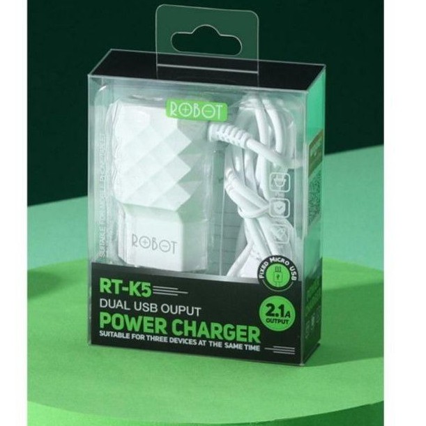 Robot Charger RT-K5 Dual USB Charger Handphone Charger Iphone