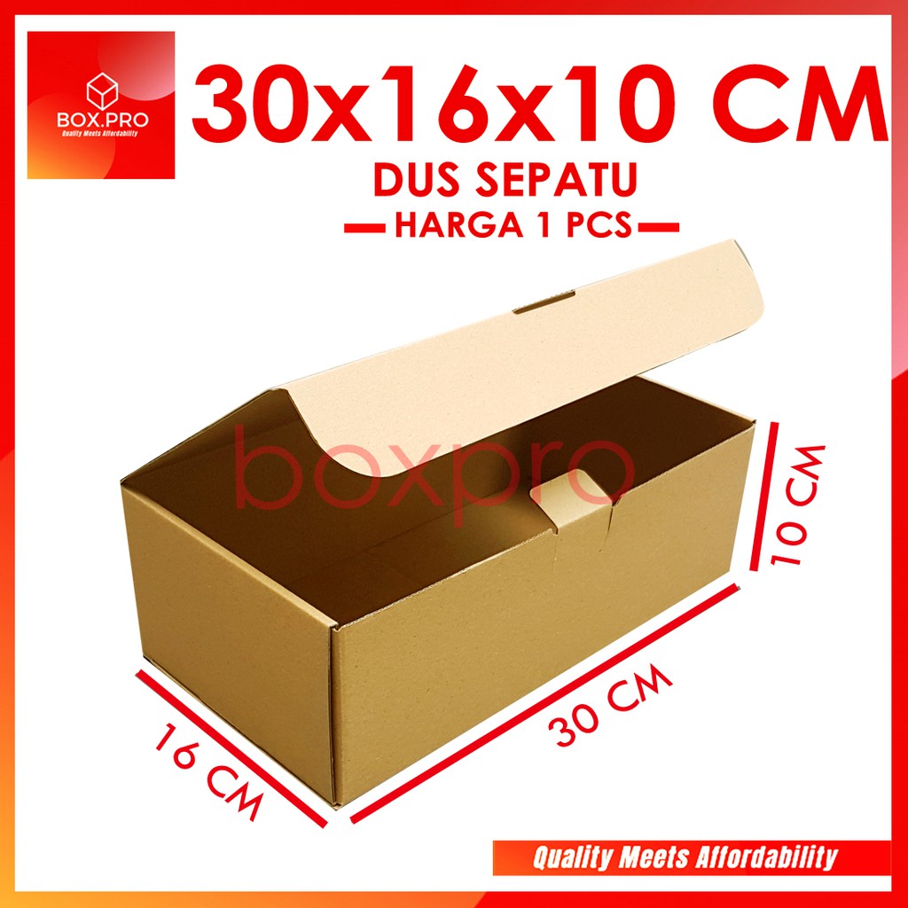 

Kardus Sepatu Dus uk 30x16x10 cm (ECER) Die Cut Box Kotak Packing Sendal Serbaguna Baju EARLOCK FULL