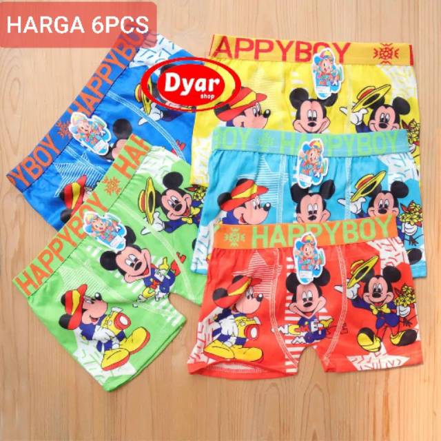 HARGA 6 PCS- CD BOXER ANAK LAKI-LAKI MOTIF HAPPY BOY UMUR 2-10 TAHUN