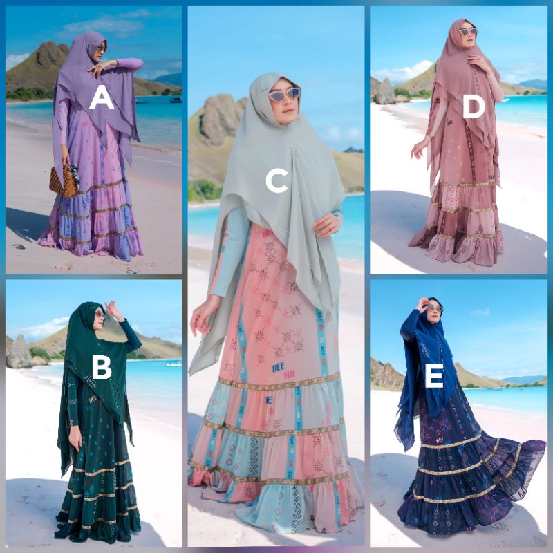Labuan Bajo Series Eldeena Syari By Kanaya Original Terbaru Gamis Syar'i Busui Ceruty Babydoll Print