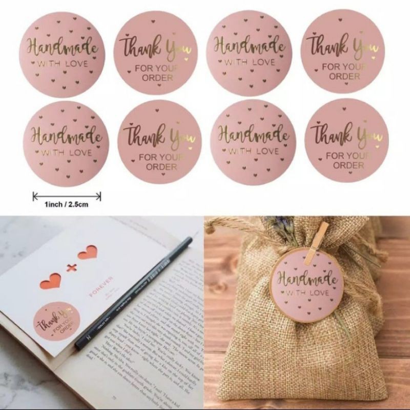 

Sticker per 50pcs handmade with love pink label kemasan hiasan hampers box kado