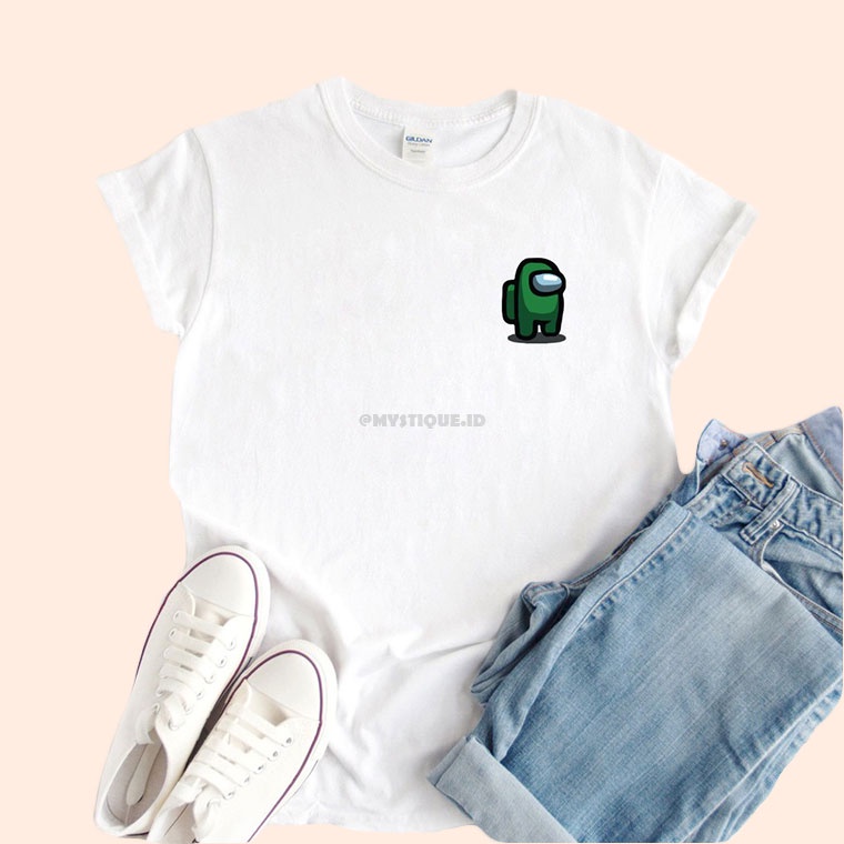 MYSTIQUE.ID - BAJU KAOS AMONG US GREEN CHARACTER AESTHETIC DAN LUCU