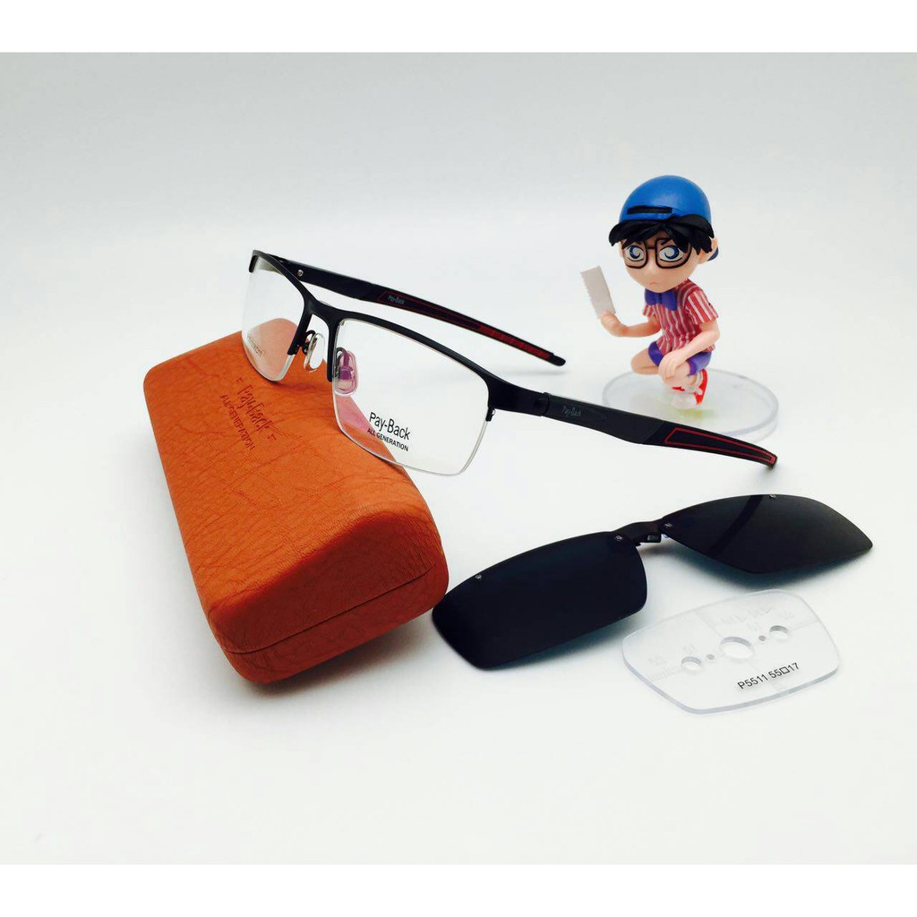 paket frame free lensa minus - frame kacamata baca premium payback clip on black red