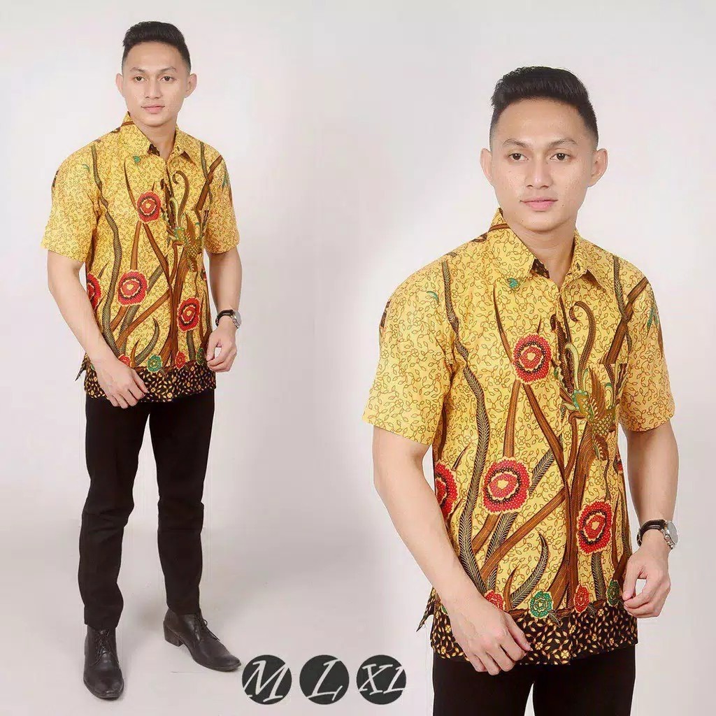 Cod - Dt Collection - Kemeja Batik Pria Lengan Pendekmotif Ilalang Sogan