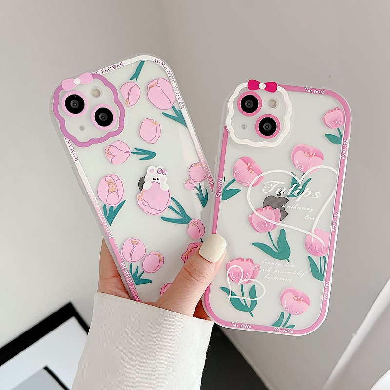 Soft Case Pelindung Kamera Anti Jatuh Motif Bunga pink Untuk iPhone 13 Pro MAX 11 12 X XR XS MAX