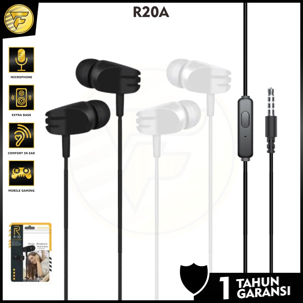 Earphone Realme 20-A stereo bass music telfon headset mic