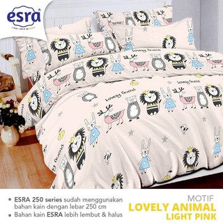  Sprei  Set Katun Lokal CVC Esra Lovely Animal  Light Pink 