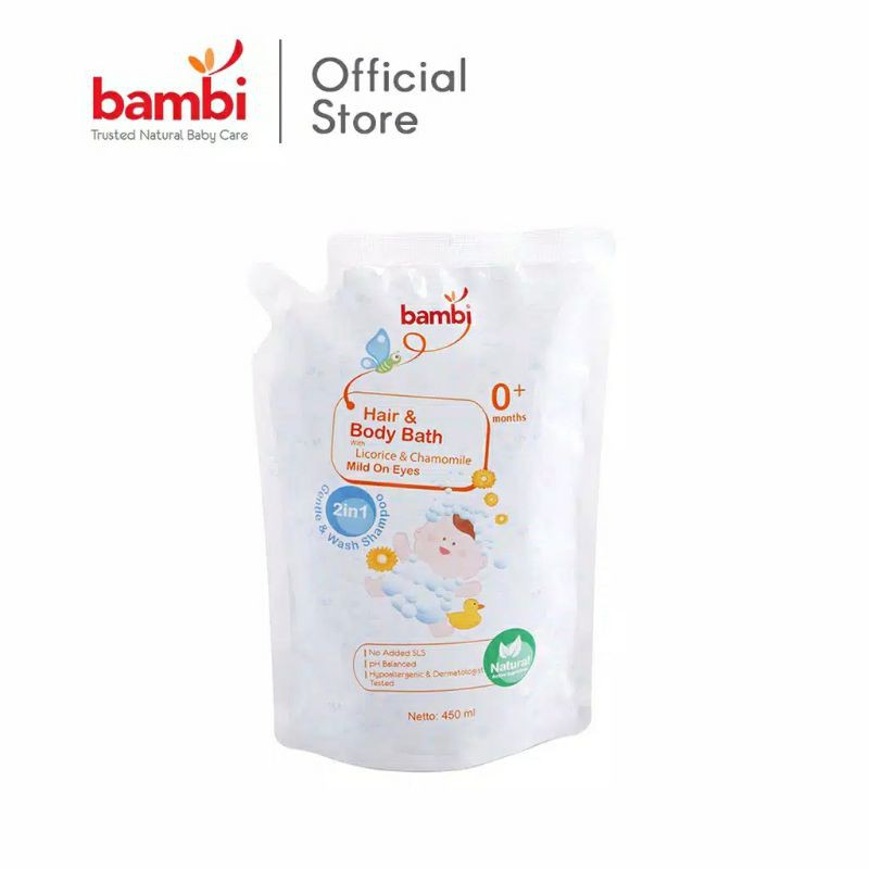 Bambi Hair &amp; Body Bath Refill 450ml Pump 500ml - Sabun Shampo Bayi Refill Pouch // Bambi Sabun Shampo Bayi Pump 500ml