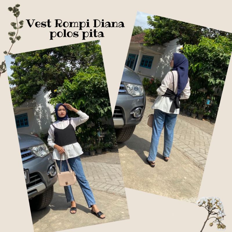 VEST ROMPI DIANA POLOS TALI BELAKANG /  VEST ROMPI DINDA POLOS / VALOFA VEST PITA / GHIA VEST BLACK 