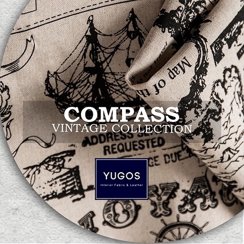 COMPASS Kain Sofa Kursi Shabby Vintage Printing Import Motif Peta Dunia