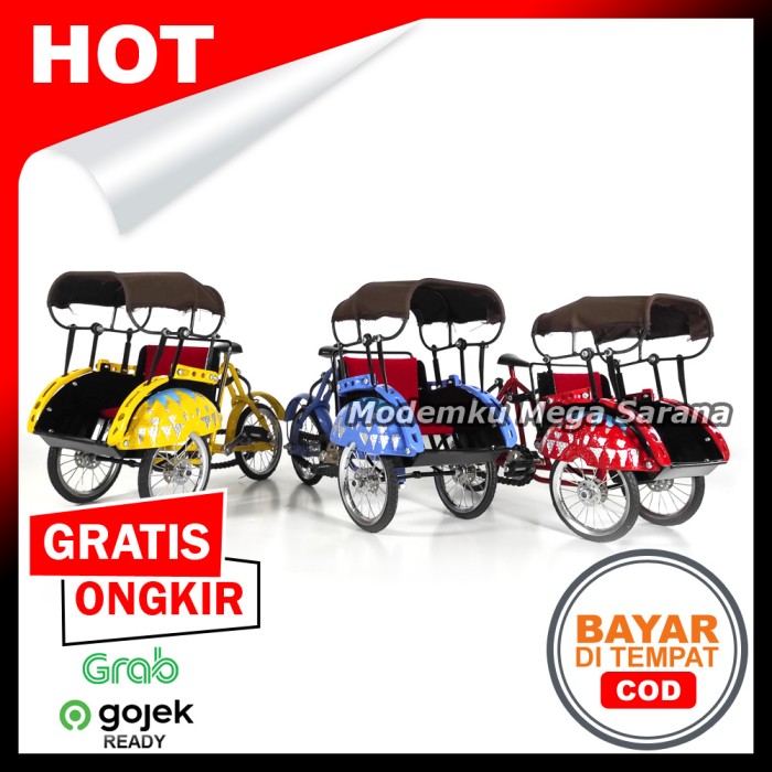 Diecast Miniatur Becak Super Jawa Jogja Besi 28x19x12 cm