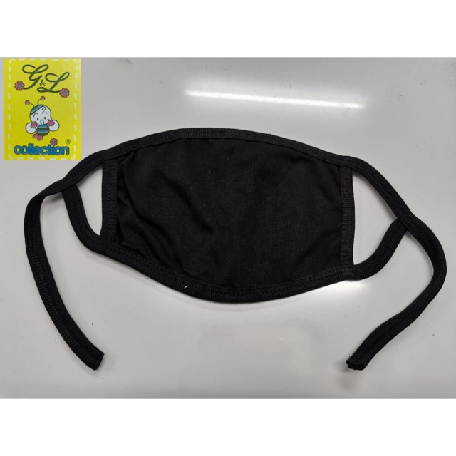 MASKER DEWASA HITAM TALI KUPING DAN KEPALA 2PLY BISA INSERT TISSUE 100%KATUN