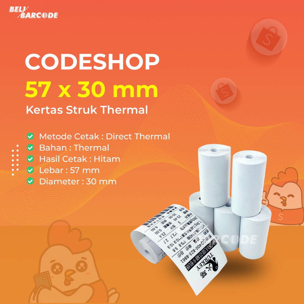 Paper Thermal 57 x 30 mm Kertas Printer Bluetooth Codeshop 58mm