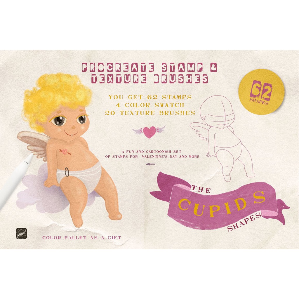 Procreate Brush - The Cupid Shapes: 82 Procreate Stamps and Textures Brushes