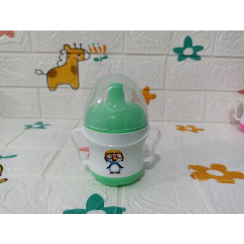 Baby Cup + tutup karakter anak/cangkir kecil/mug plastik anak/mug anti tumpah baby pinguin