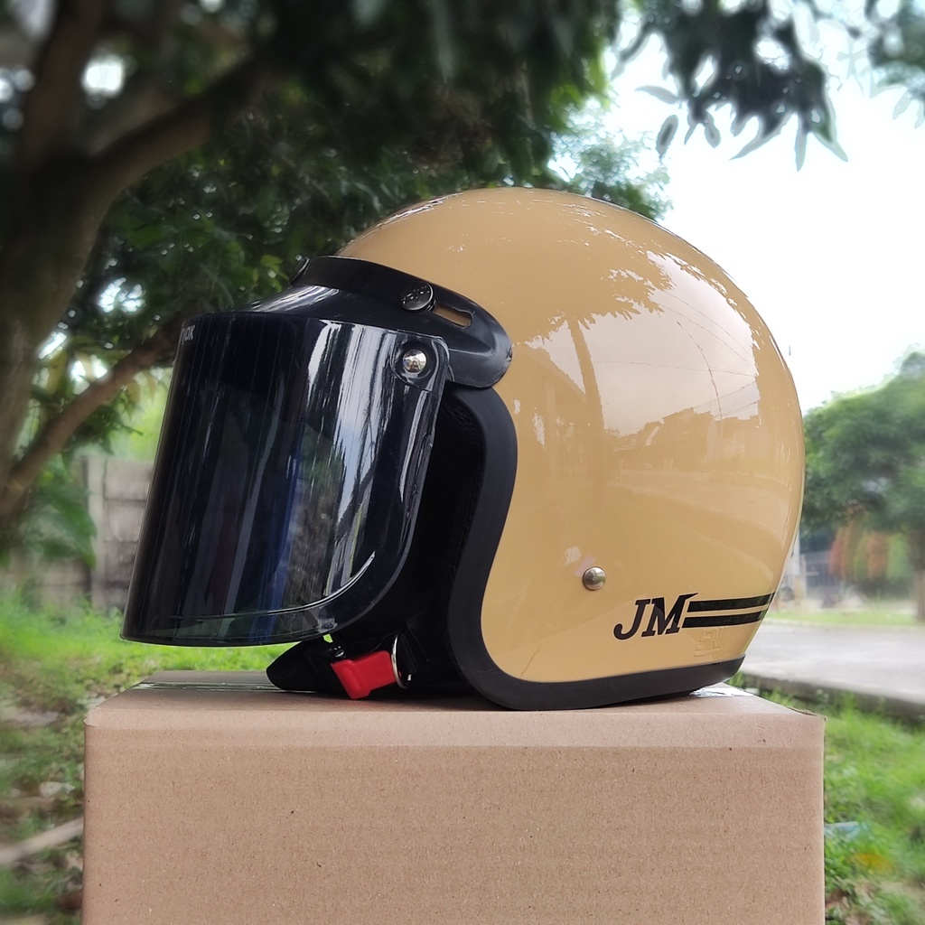 Helm Bogo Dewasa Cewek Cowok JM Garis Retro SNI