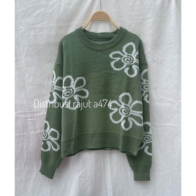 Bella knits  Blouse Atasan Rajut Premium Wanita motif bunga rajut Korea