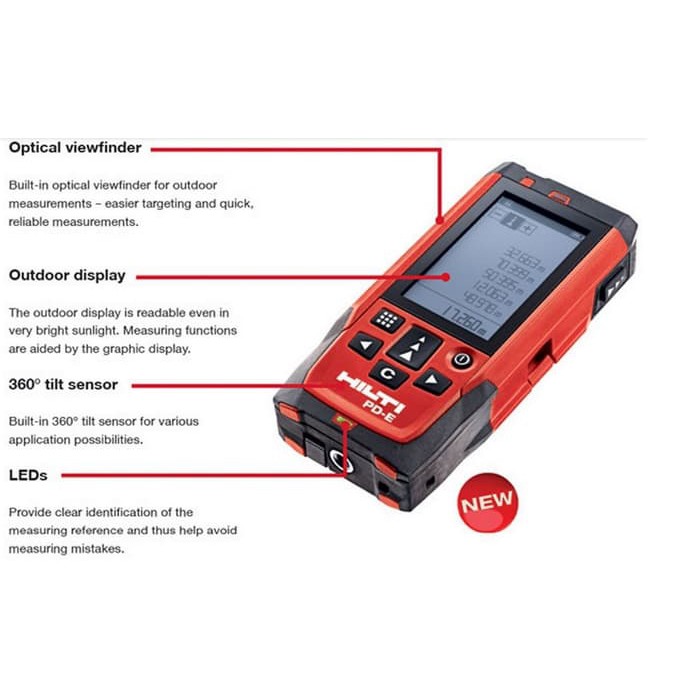 Hilti PD-E Laser Distance Meter - Pengukur Jarak Laser Merah 100m Akurat ±1.5mm