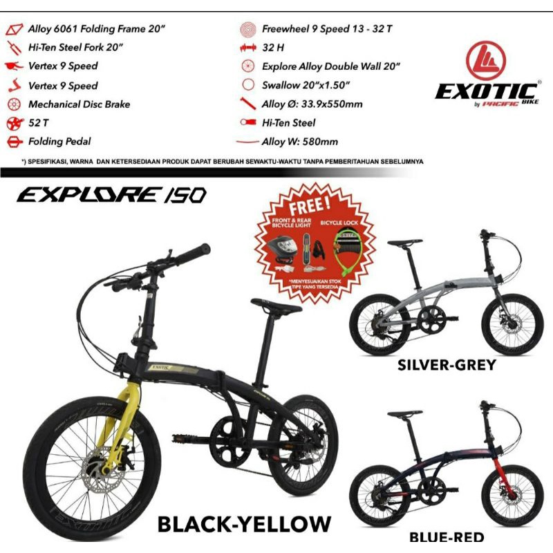 Sepeda Lipat 20 inch Explore 150 Alloy 27 Speed Double Disc