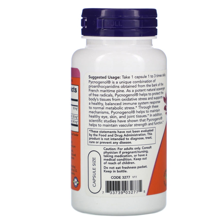 Now Foods Pycnogenol 60mg 50vcap Anti Radikal Bebas Kesehatan Vaskular