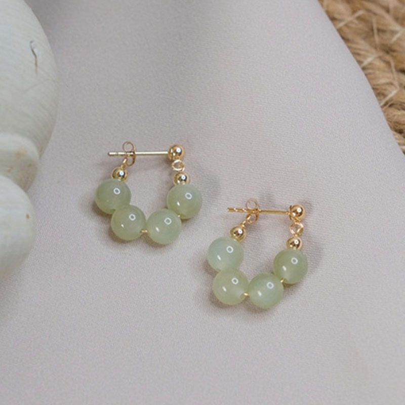 Anting Stud Manik-Manik Giok Alami Empat Hetian Untuk Wanita