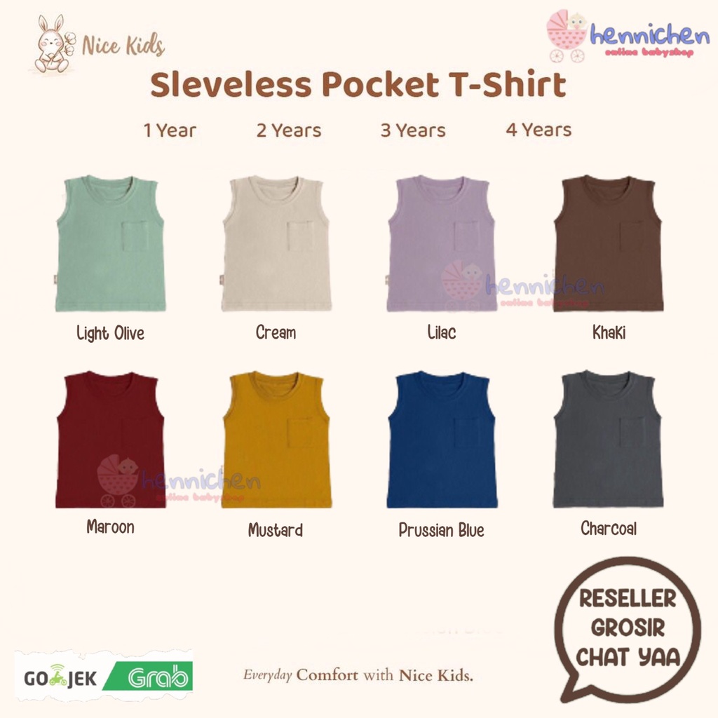 NICE KIDS SLEEVELESS POCKET TSHIRT KUTUNG BAJU ANAK 1-4 TAHUN