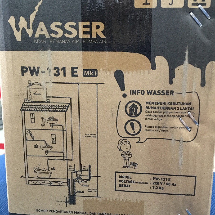 Pompa Air Rumah Tangga Sumur Dangkal 9Meter Wasser PW 131E Garansi