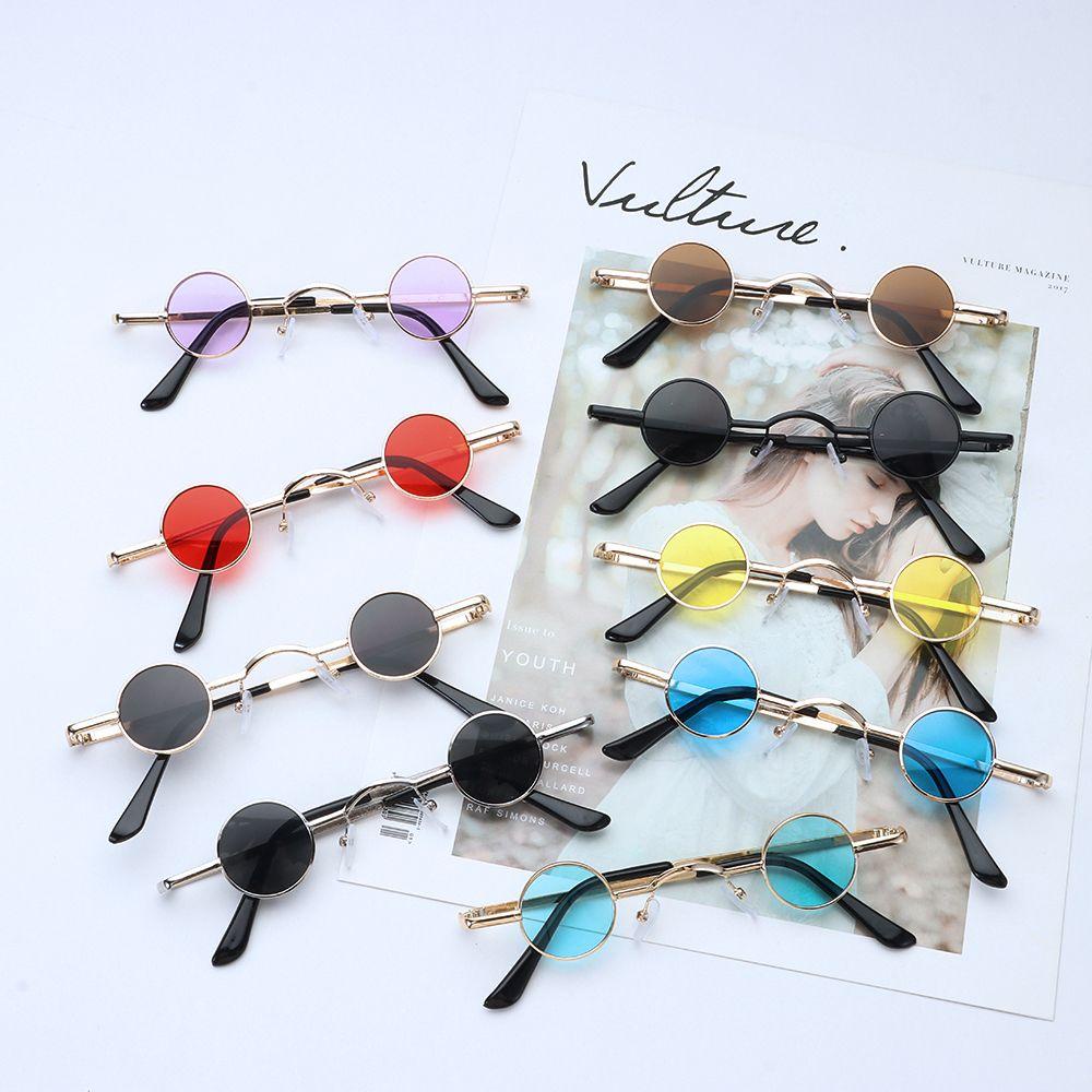 Lily Kacamata Hitam Bulat Kecil Retro Bingkai Logam Hip Hop Shades