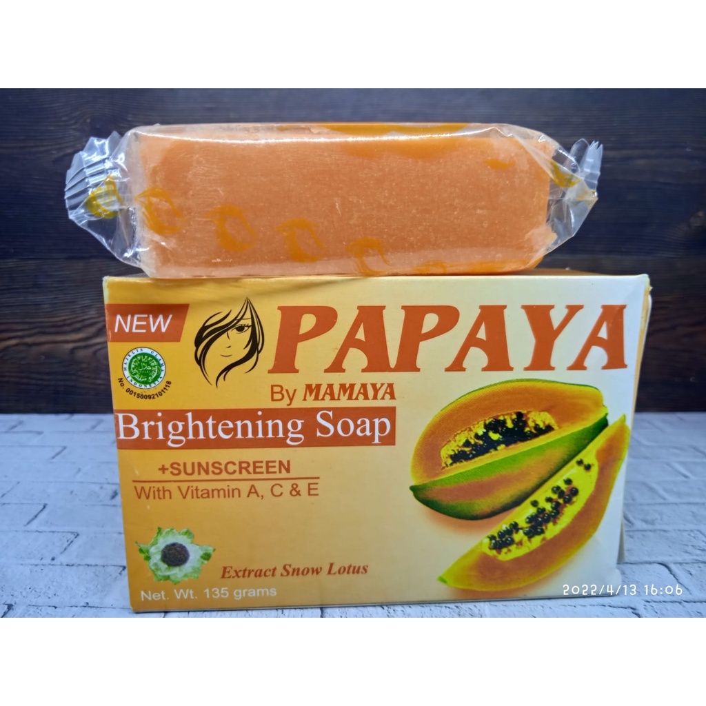Sabun Papaya By Mamaya 135gr Sabun Kecantikan Brightening Soap + Sunscreen Extract Snow Lotus with Vitamin C, E Mencerahkan dan Menghaluskan Wajah