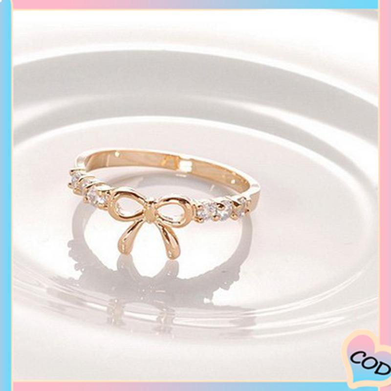 COD❤️ Cincin Busur Berlian Sederhana, Perhiasan Fashion Wanita Kreatif Yang Indah-A.one