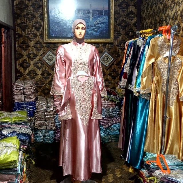 Kaftan Couple mom and kids satin cristal - Kaftan Lebaran
