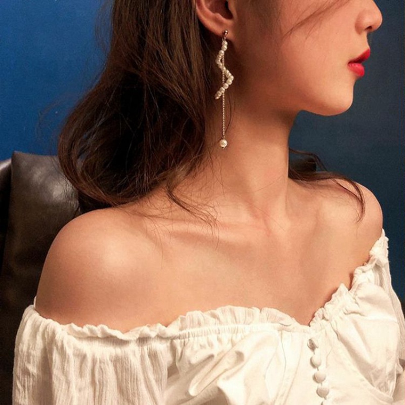 Anting Rumbai Mutiara Berlian Imitasi Gaya Korea Untuk Wanita