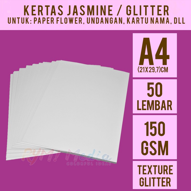 

Jasmine Glitter 150 gsm A4 isi 50 lembar - Kertas Jasmine Glitter Putih A4 150 gram Kertas Blangko Undangan Karton Ijasah Sertifikat Flower ukuran A4