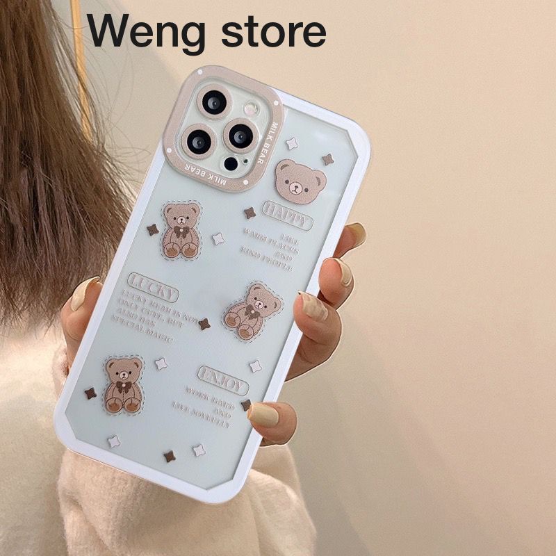 Case Lens Milk Bear For Oppo A5S A12 A3S A15 A16 A16K A53 A16E A54 A55 A96 A76 A95 A74 A9 2020 A17 A57 A1K Realme C30 C31 C35 C11 2021