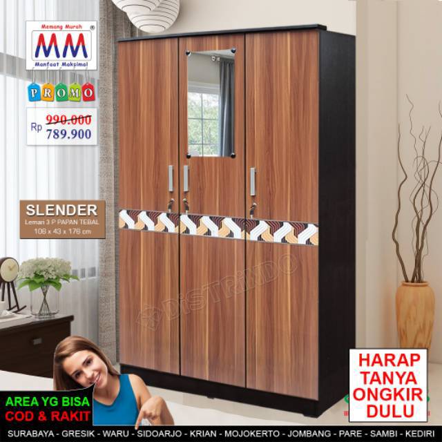  Lemari  Pakaian  Baju  3 Pintu Murah  Full Papan Tebal model 