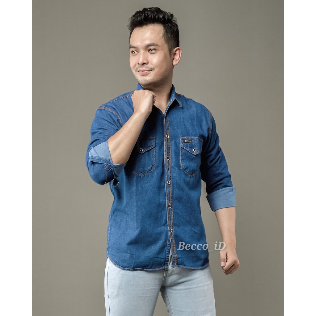 Kemeja Jeans Panjang Original Basic Pria l Kemeja Polos  l Kemeja Kantoran Termurah