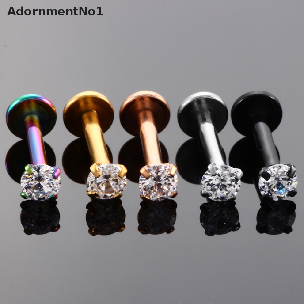 (AdornmentNo1) Anting Tindik Bibir / Tulang Rawan Telinga 18G Hias Zircon Untuk Wanita