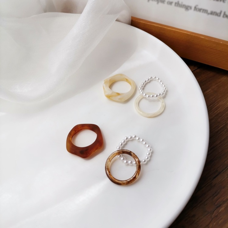 3PCS/Set Retro Pearl Resin Ring Female Ins Index Finger Rings