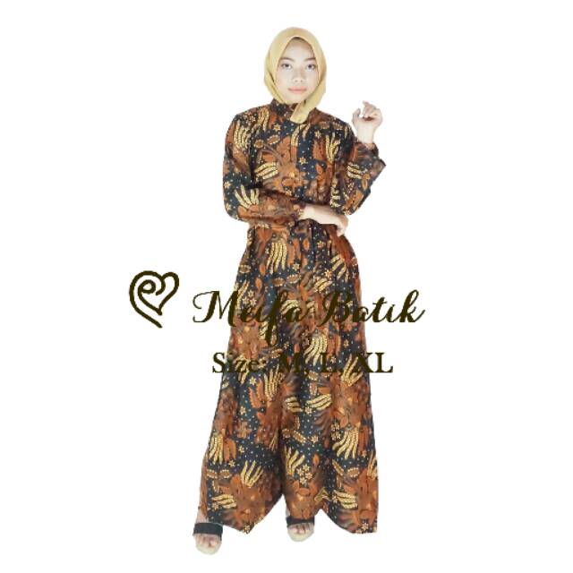 MEIFA BATIK Gamis Batik Motif Manggar Coklat | atasan wanita kekinian | termurah TROLISTORE RAMAYANA