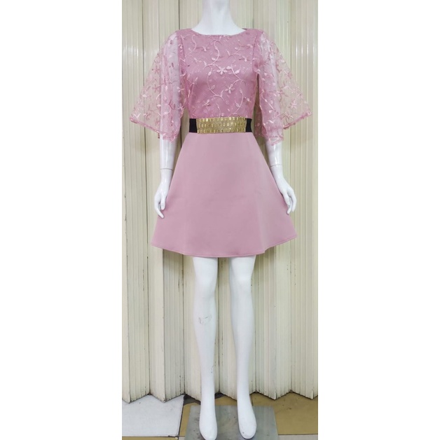 Kathryn collection # 4045, Dres rok mekar scuba import premium kombinasi tile gliter mutiara free belt