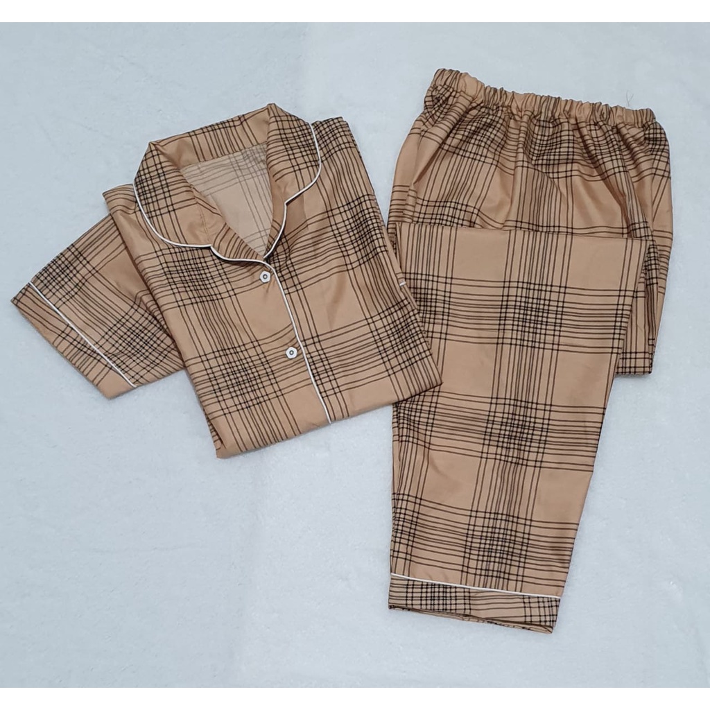 Baju Tidur Cewek Lengan Panjang Dan Lengan Pendek Motif Kotak Piyama Wanita Kekinian Pajamas Dewasa-PP GUILEN COKSU L