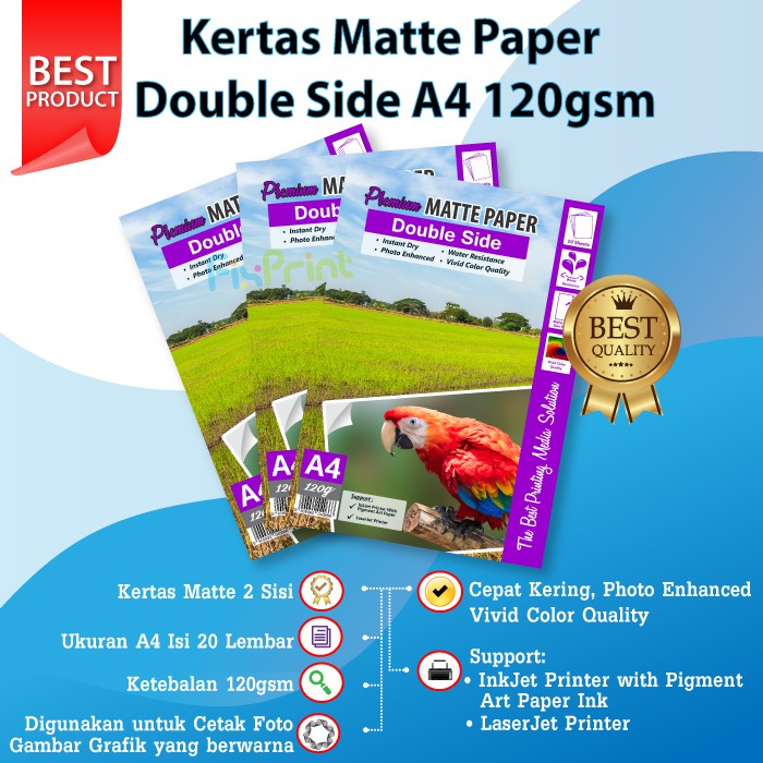 Kertas Matte Paper Double Side A4 120gsm, Kertas Matte Printer A4 1pack / 20pcs