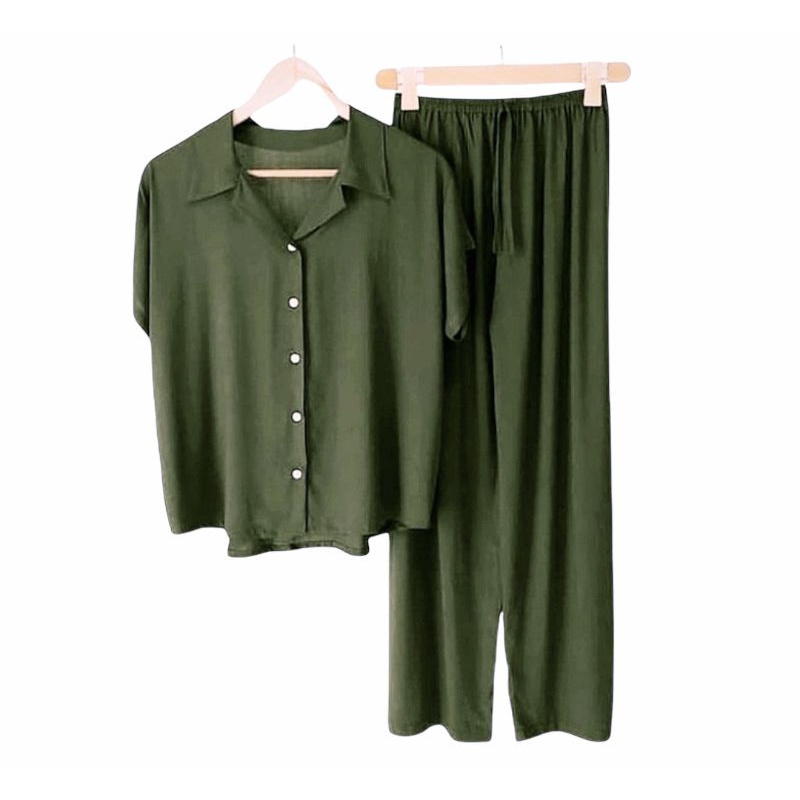 PIYAMA | BAJU TIDUR WANITA | SETELAN WANITA | PIYAMA WANITA | PIYAMA RAYON | PAJAMAS | PIYAMA JUMBO-Army