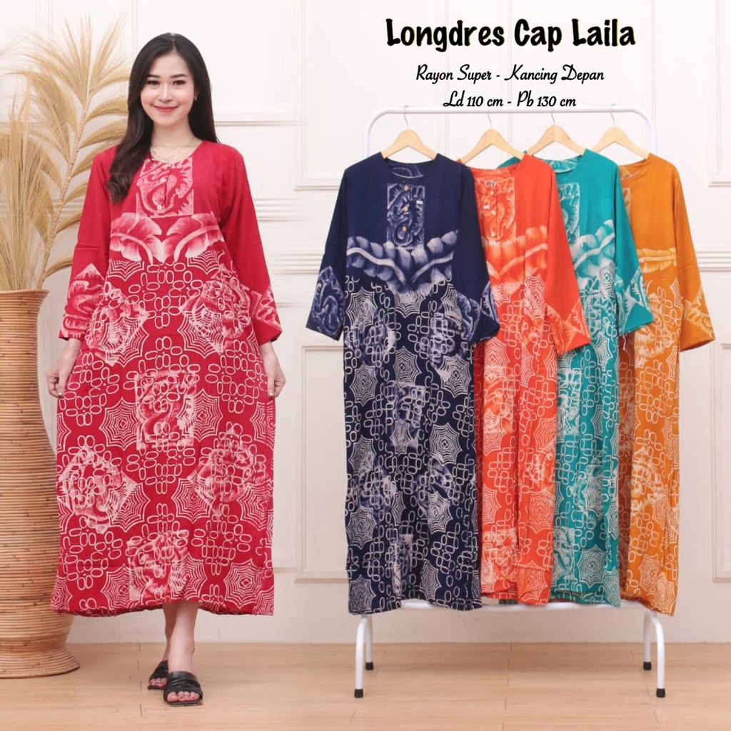 Longdress Wanita Batik Cap Malaman Dress Rayon Tebal Busui Kekinian Terbaru